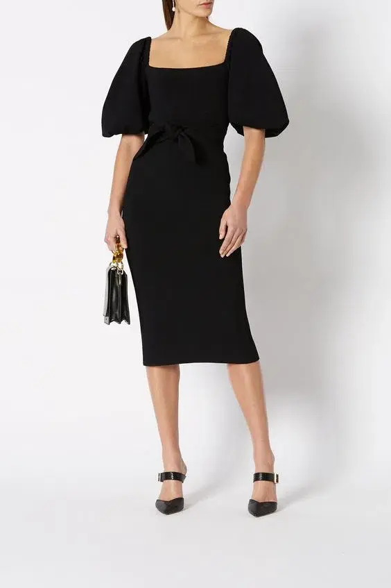 Scanlan Theodore Crepe Knit Coupe SLV Dress Black Size 8  - Image 1