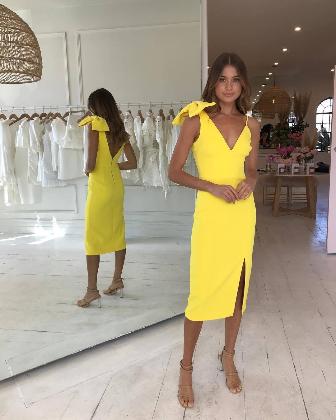 Rebecca Vallance - Mondrain Bow Dress Yellow Size 6 - Image 1
