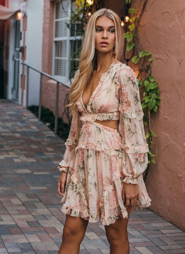 Zimmermann Prima Floating Cut Out Mini Dress Peach Floral Size 8 - Image 2