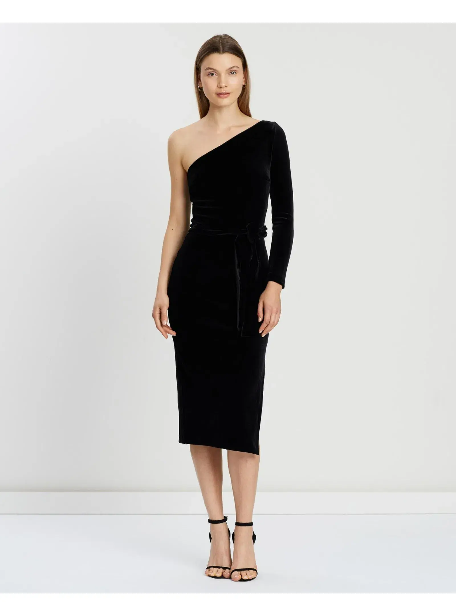 Bec & Bridge Velours One Shoulder Dress Black Size AU 6 - Image 1