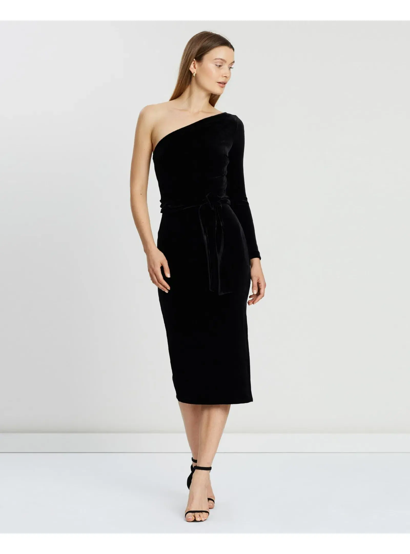 Bec & Bridge Velours One Shoulder Dress Black Size AU 6 - Image 2