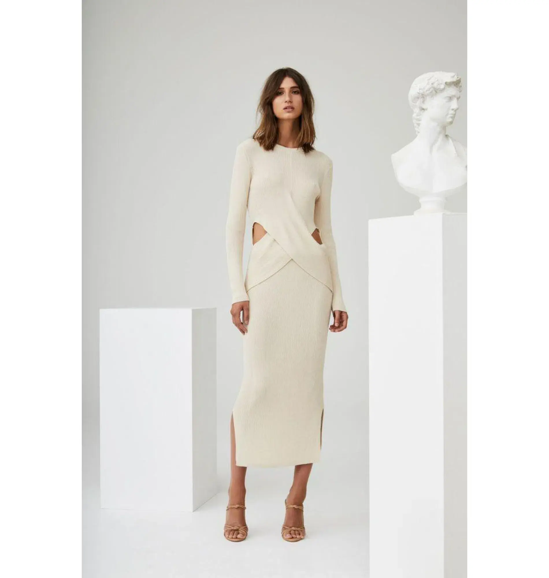 Sir the Label Celena Draped Knit Midi Dress Cream Size 0 / AU 6 - Image 1