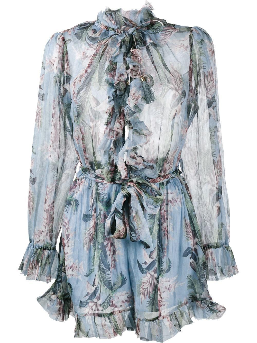 Zimmermann Winsome Ruffle Playsuit Blue Floral Size 6 for rent on The Volte - main image