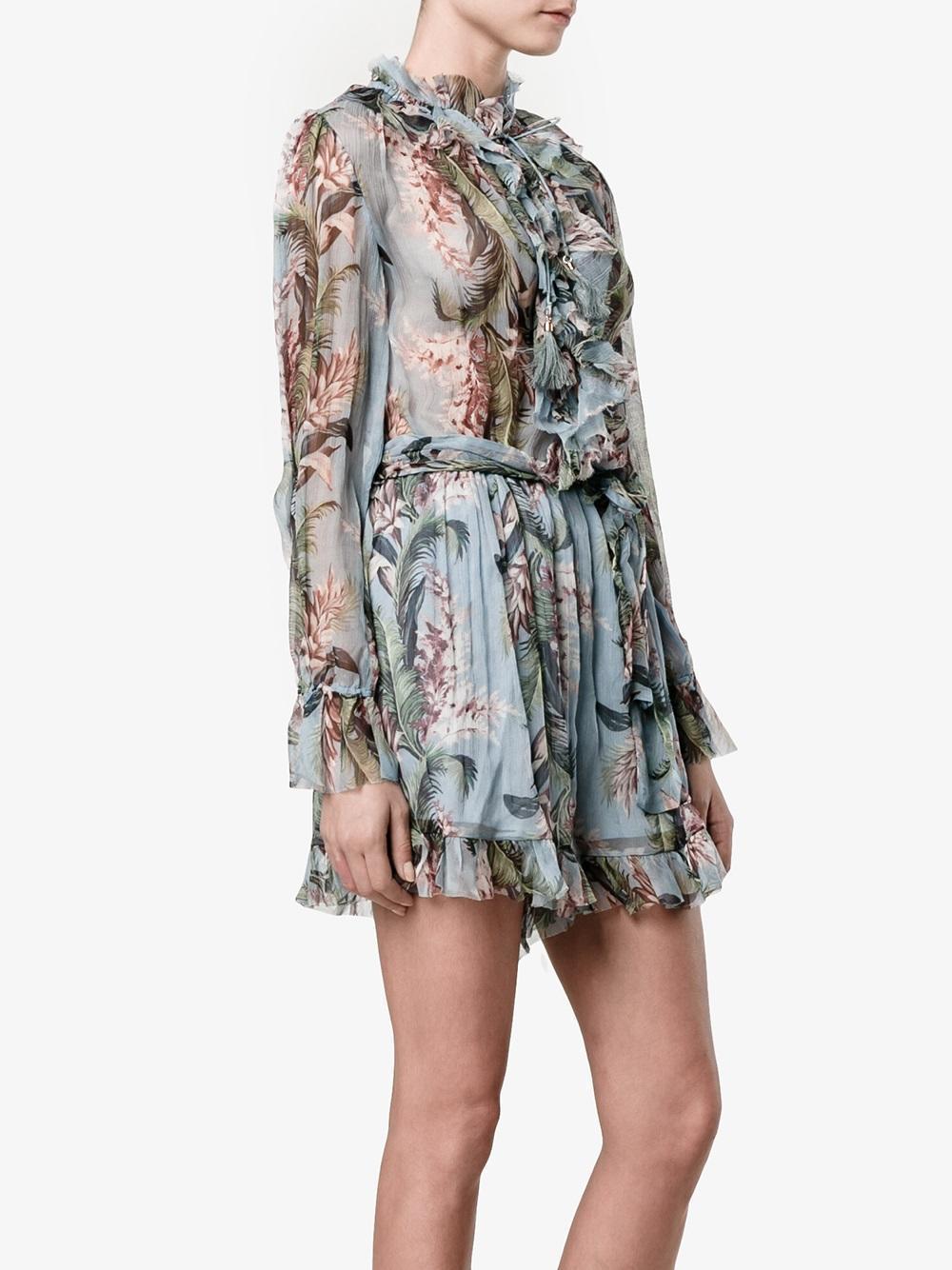 Zimmermann Winsome Ruffle Playsuit Blue Floral Size 6 for rent on The Volte - main image
