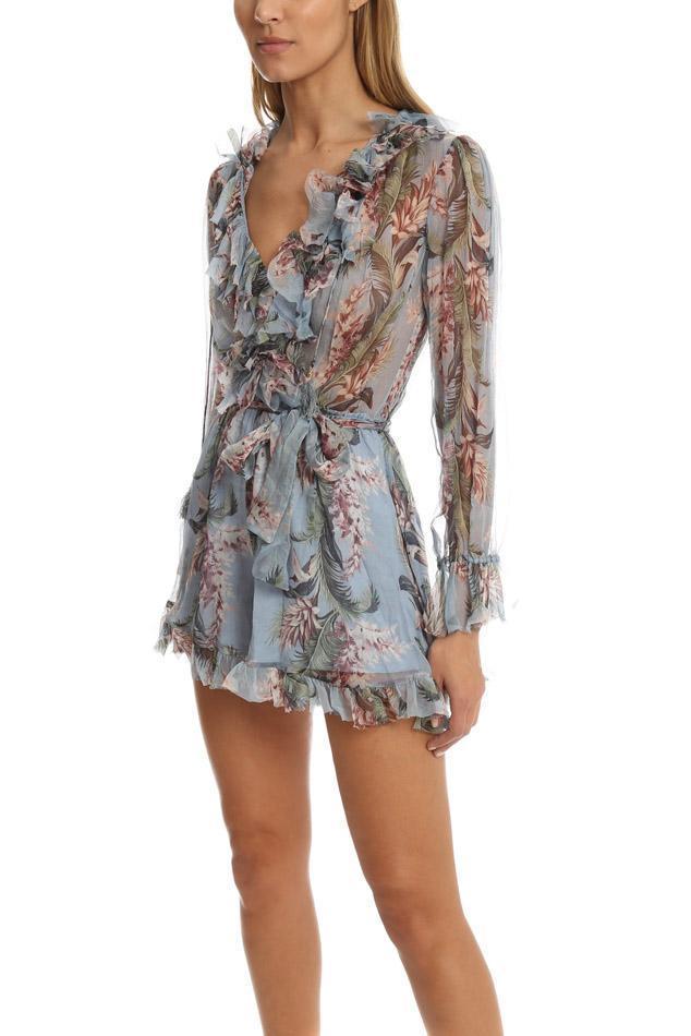 Zimmermann Winsome Ruffle Playsuit Blue Floral Size 6 for rent on The Volte - main image
