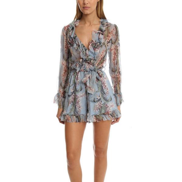 Zimmermann Winsome Ruffle Playsuit Blue Floral Size 6 for rent on The Volte - main image