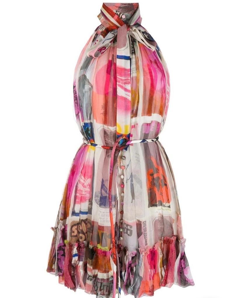 Zimmermann Wavelength High Collar Sleeveless Mini Dress Multi Size 8 - Image 4