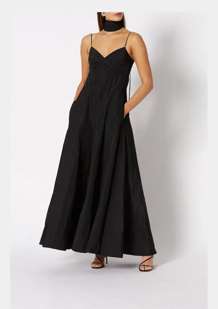 Scanlan Theodore Taffeta Maxi Dress Black Size 8 - Image 1