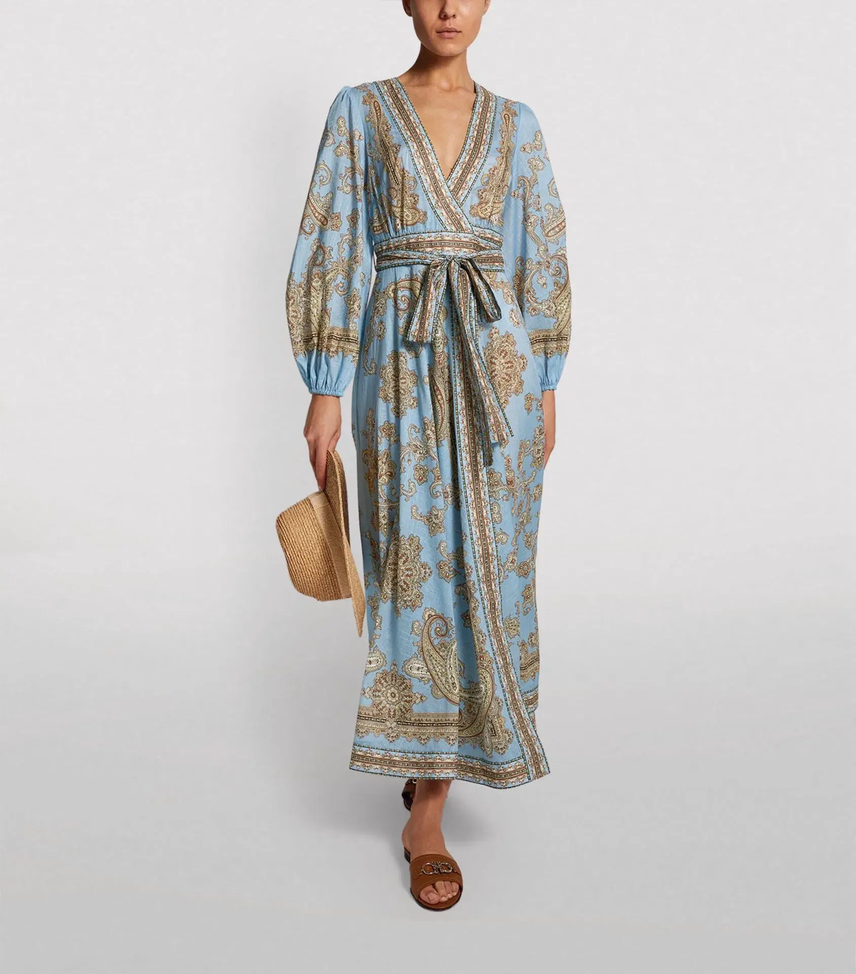 Zimmermann Fiesta Wrap Long Dress Aqua Paisley Size 0 / AU 8 - Image 1