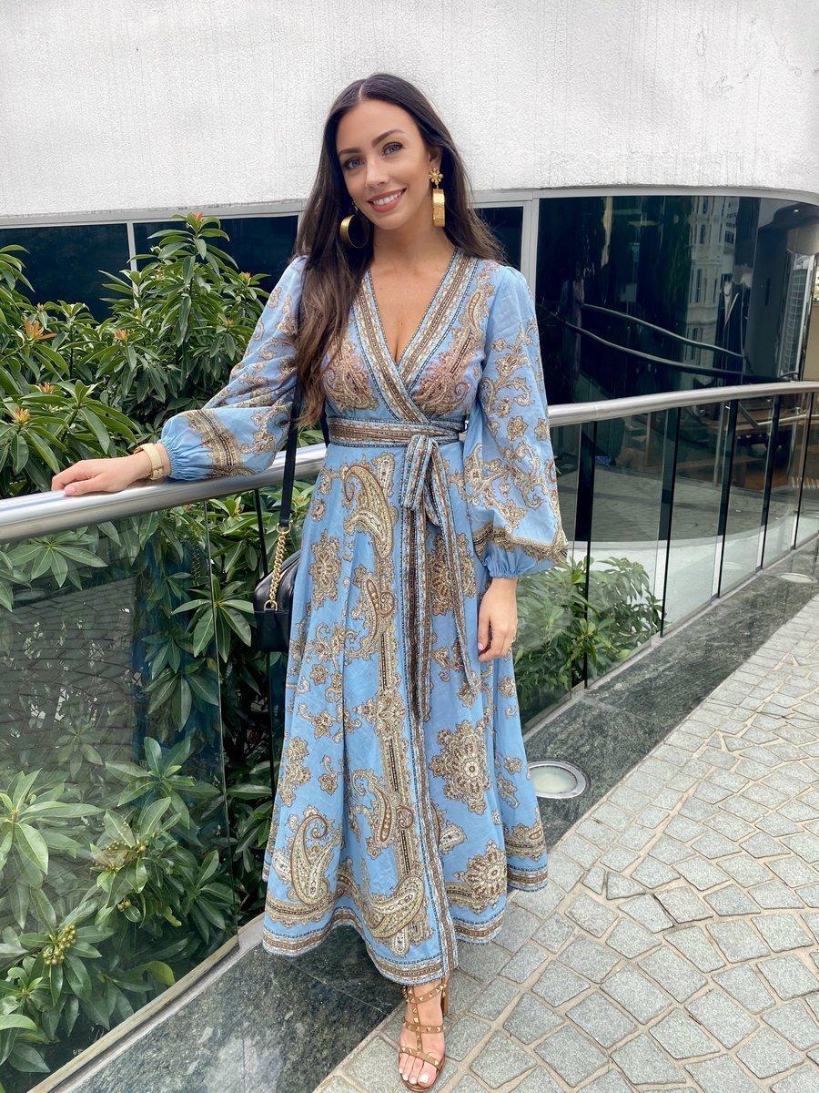 Zimmermann Fiesta Wrap Long Dress Aqua Paisley Size 0 / AU 8 - Image 2