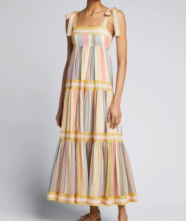 Zimmermann Mae Tie Shoulder Dress Multi Stripe Size 0 / AU 8 for rent on The Volte - main image