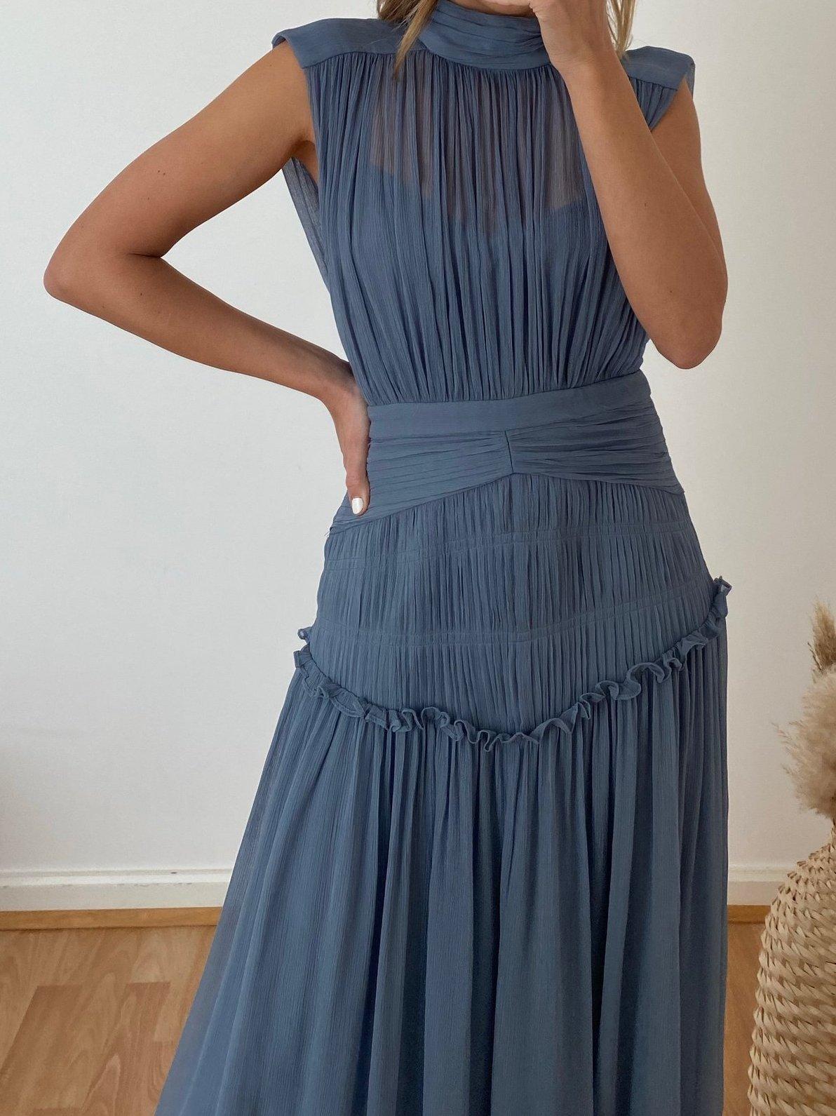 Shona Joy Kayla High Neck Midi Dress Blue Size 8 - Image 5