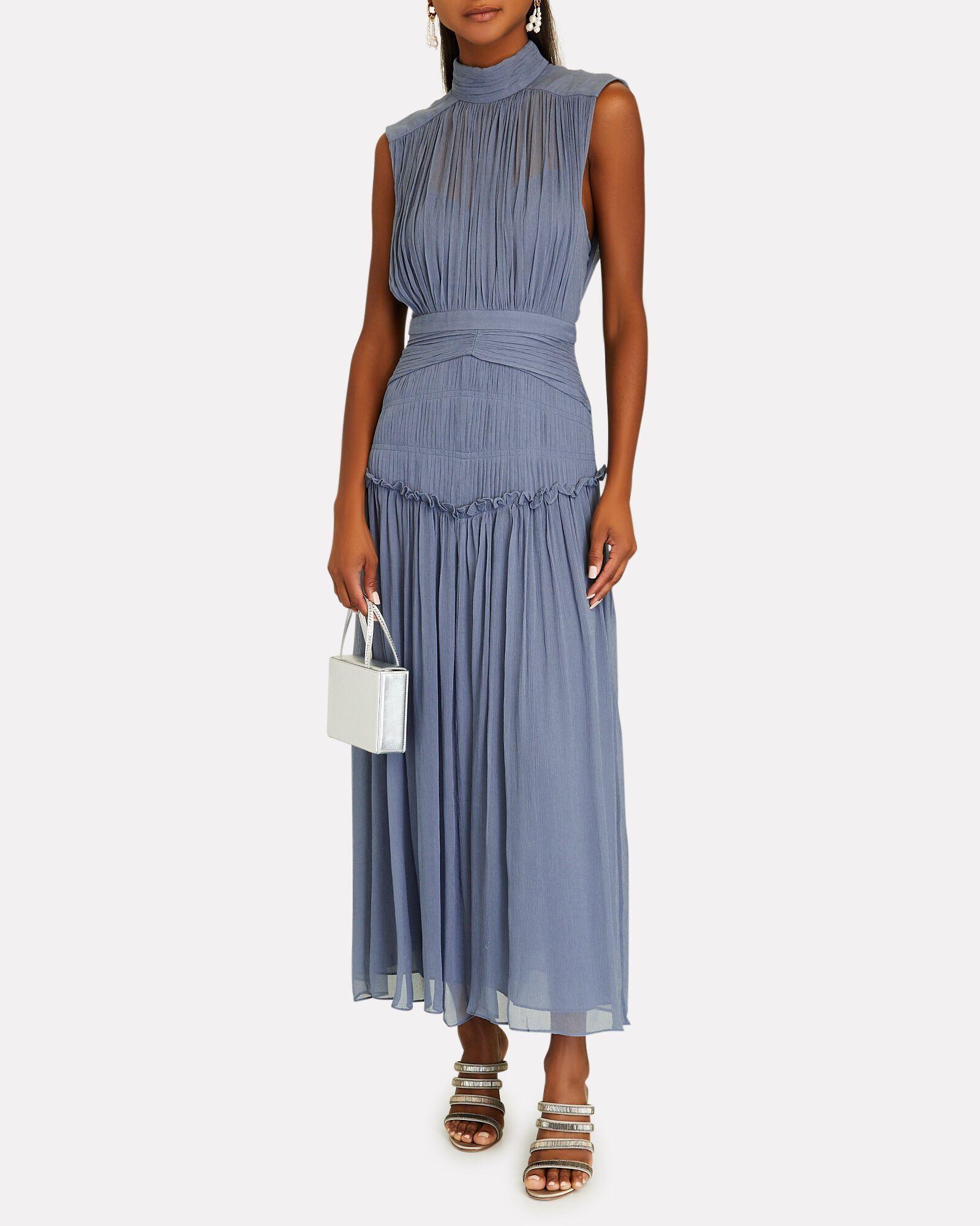 Shona Joy Kayla High Neck Midi Dress Blue Size 8 - Image 1