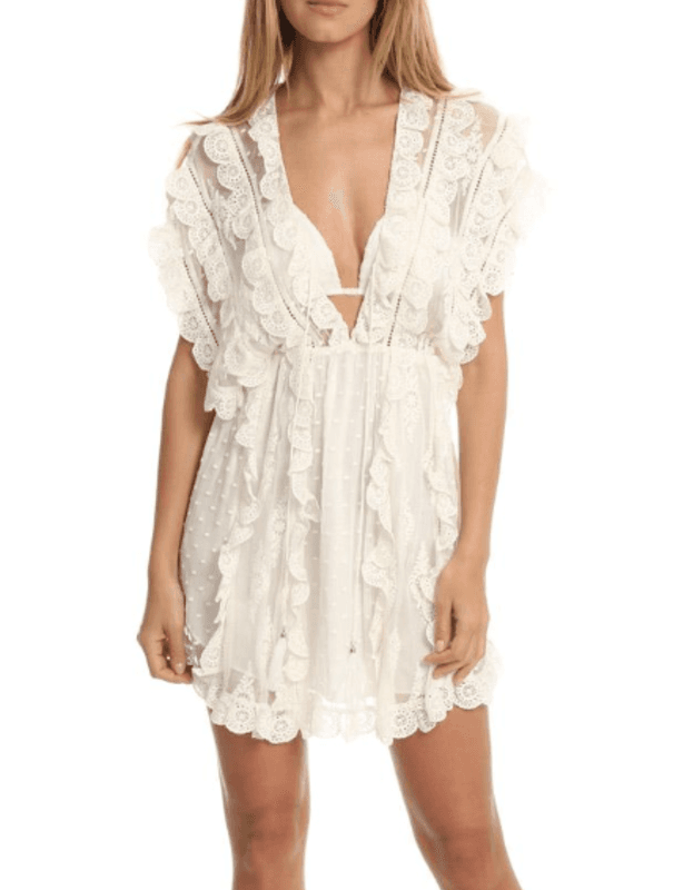 Zimmermann Valour Scallop Ruffle Mini Dress White Size 1 / Au 10 for rent on The Volte - main image