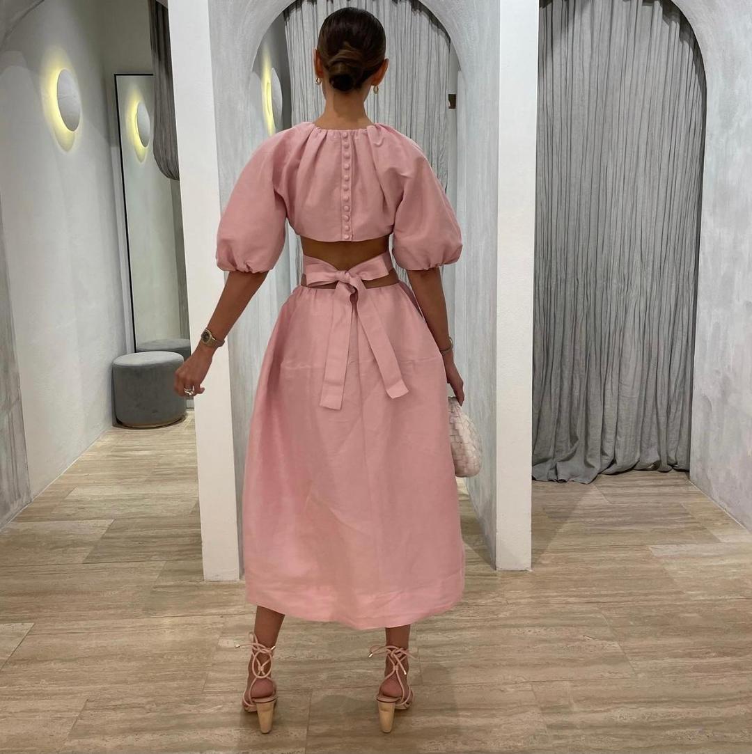 Aje Mimosa Cut Out Midi Dress Pink Size 6 for rent on The Volte - main image