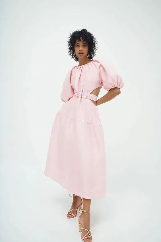 Aje Mimosa Cut Out Midi Dress Pink Size 6 for rent on The Volte - main image