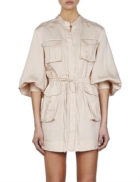 Shona Joy Ellington Balloon Sleeve Mini Dress Ecru Size 8 - Image 5