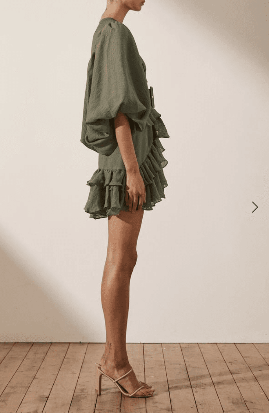 Shona Joy Charlotte Plunged Draped Mini Dress Khaki Size 8 - Image 5