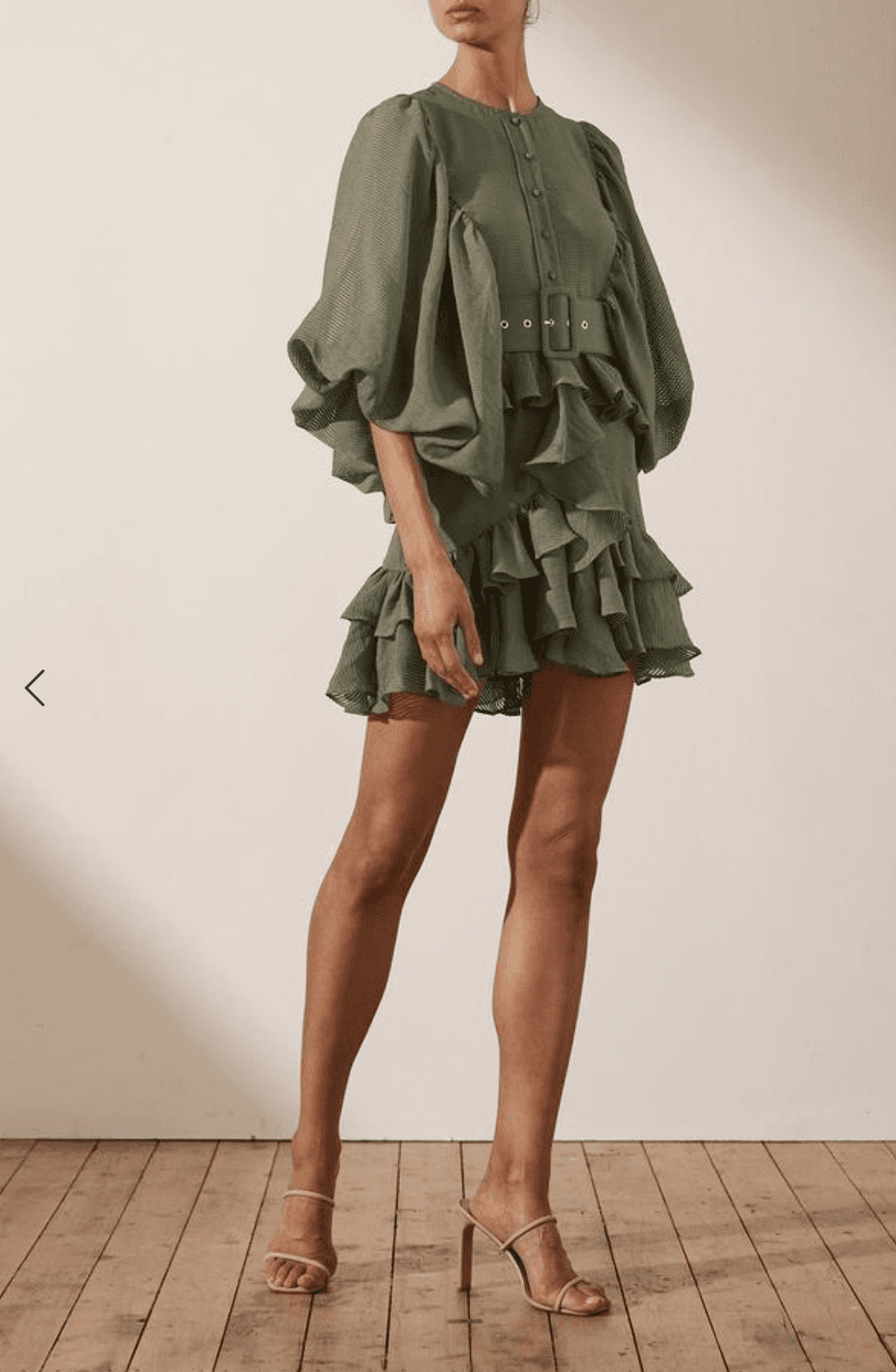 Shona Joy Charlotte Plunged Draped Mini Dress Khaki Size 8 - Image 3