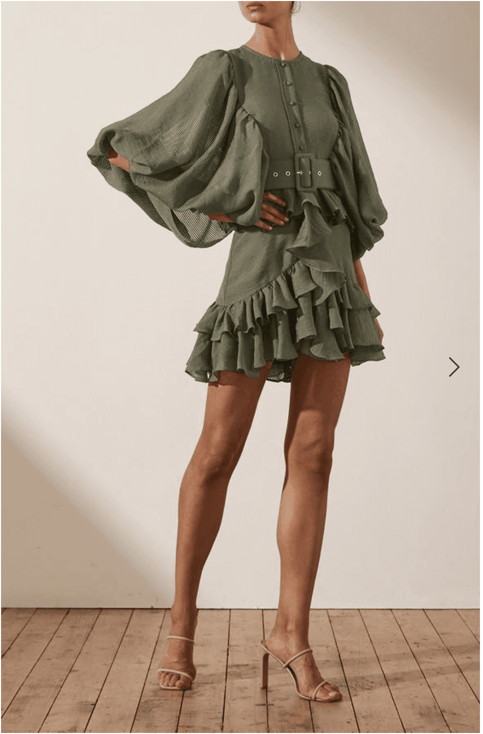 Shona Joy Charlotte Plunged Draped Mini Dress Khaki Size 8 - Image 2