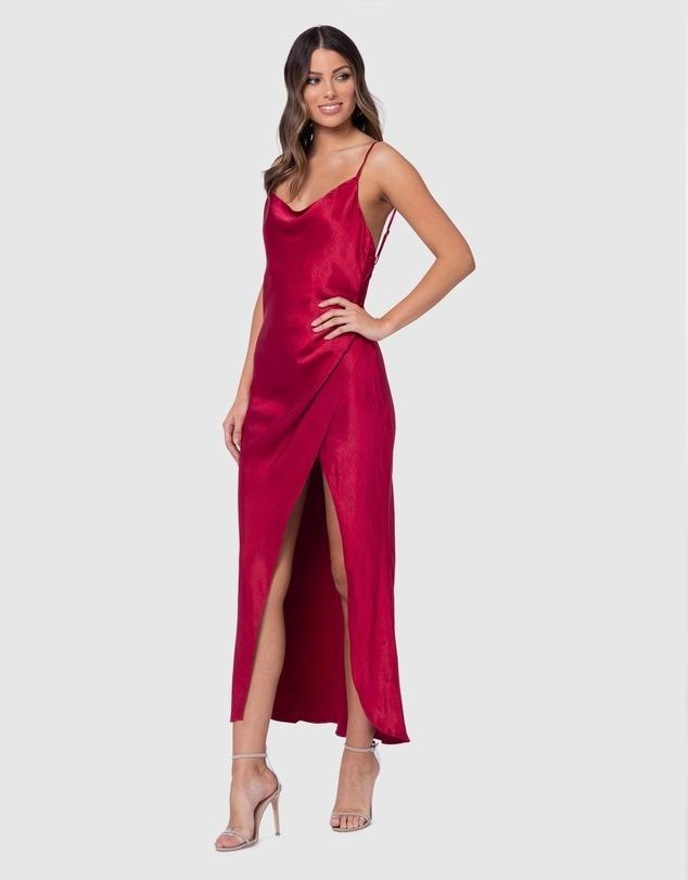 PILGRIM AURORA SATIN DRESS (CERISE) - SIZE 6 - Image 1