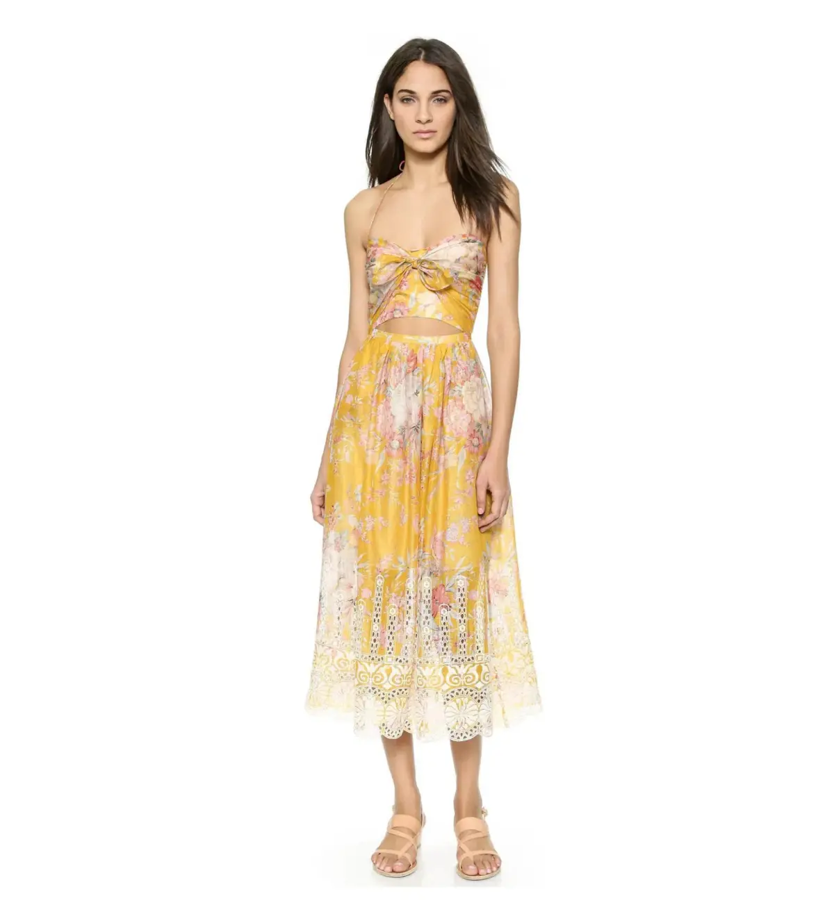 Zimmermann Confetti Scallop Tie Dress In Mustard Yellow Floral Size 6 - Image 1