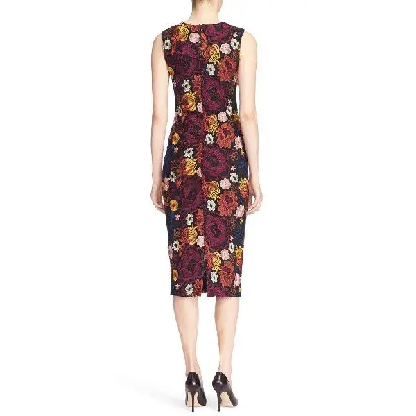 Alice and Olivia Nat Floral Embroidered Sleeveless Midi Sheath Dress Print Size 12 - Image 3