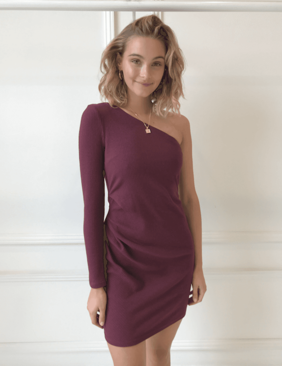 By Nicola Belle One Shoulder Plum Mini Size 8 - Image 3