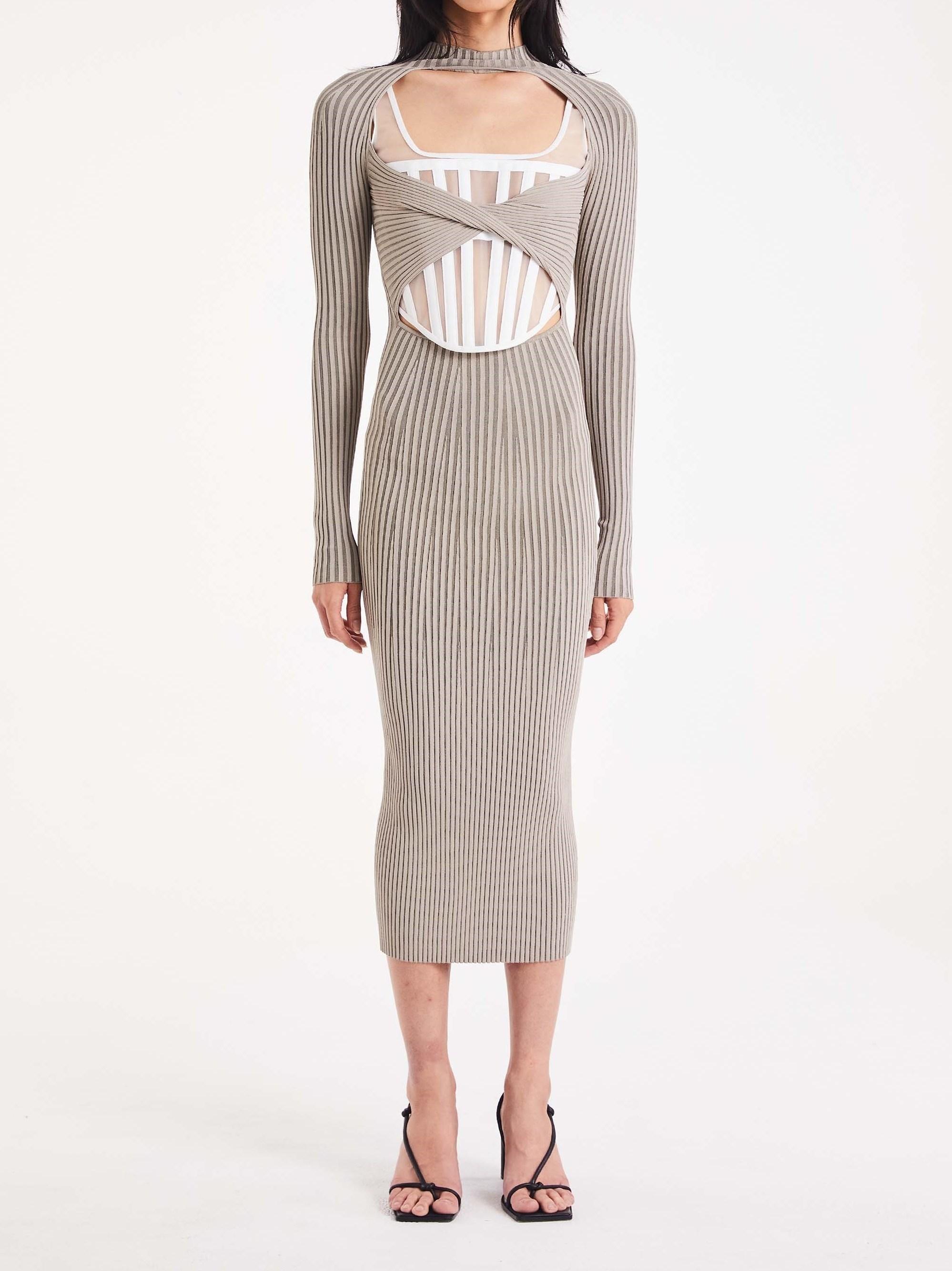 Dion Lee Stripe Rib Twist Dress Slate Green size 6 - Image 1
