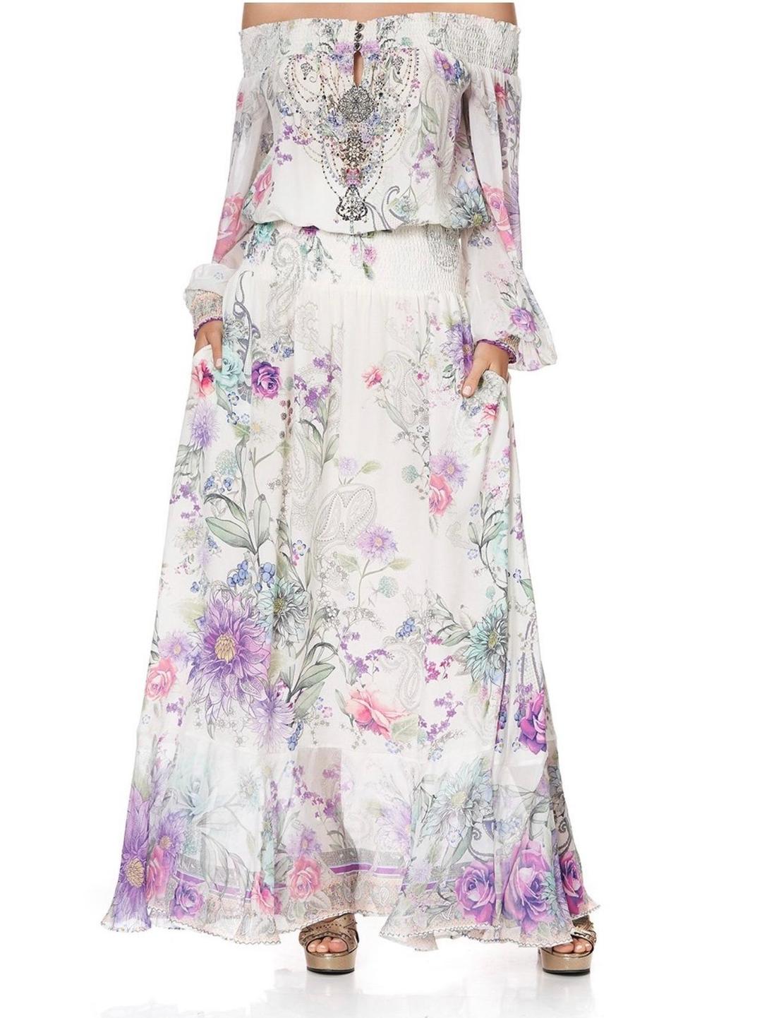 Camilla Off Shoulder Shirred Dress Forever Far Print Size 2 for rent on The Volte - main image