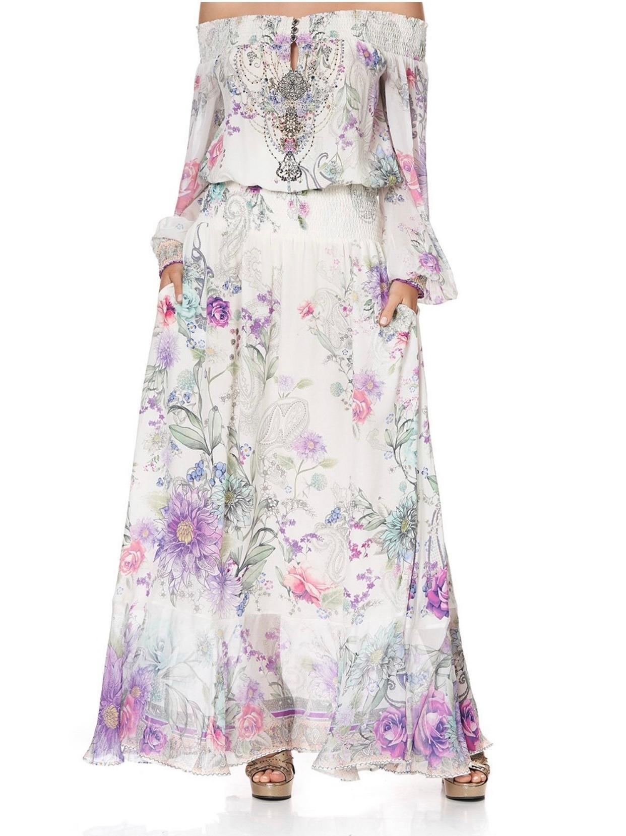 Camilla Off Shoulder Shirred Dress Forever Far Print Size 2 - Image 3