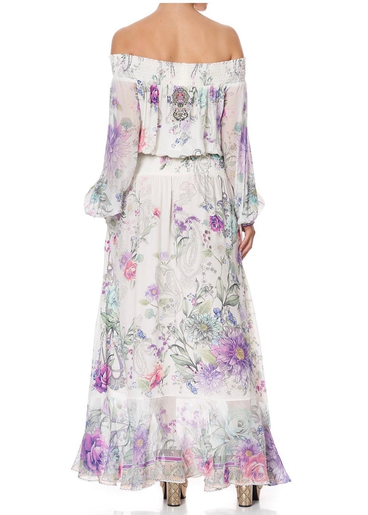Camilla Off Shoulder Shirred Dress Forever Far Print Size 2 - Image 2