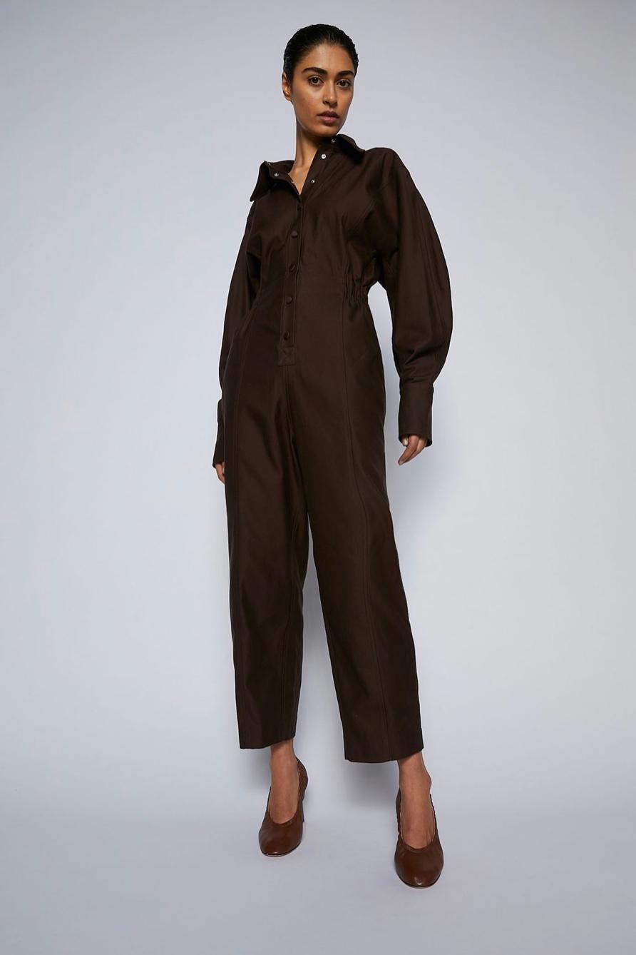 Scanlan Theodore Merserised D.Cotton Jumpsuit Chocolate Brown Size 6 for rent on The Volte - main image