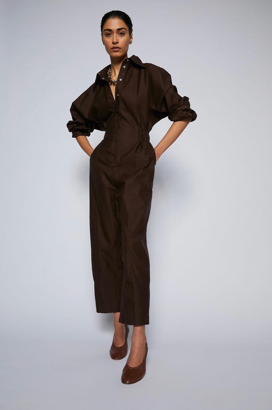 Scanlan Theodore Merserised D.Cotton Jumpsuit Chocolate Brown Size 6 for rent on The Volte - main image