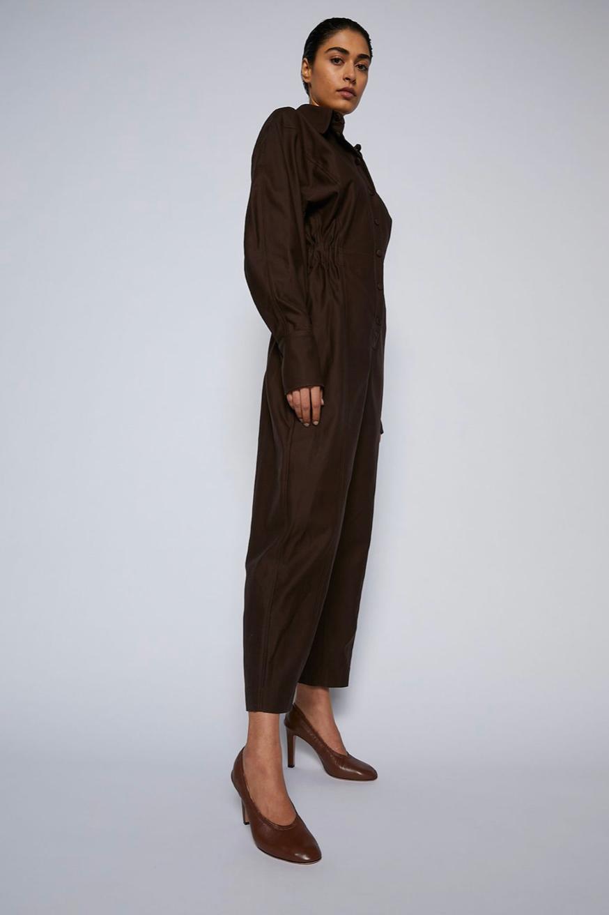 Scanlan Theodore Merserised D.Cotton Jumpsuit Chocolate Brown Size 6 for rent on The Volte - main image