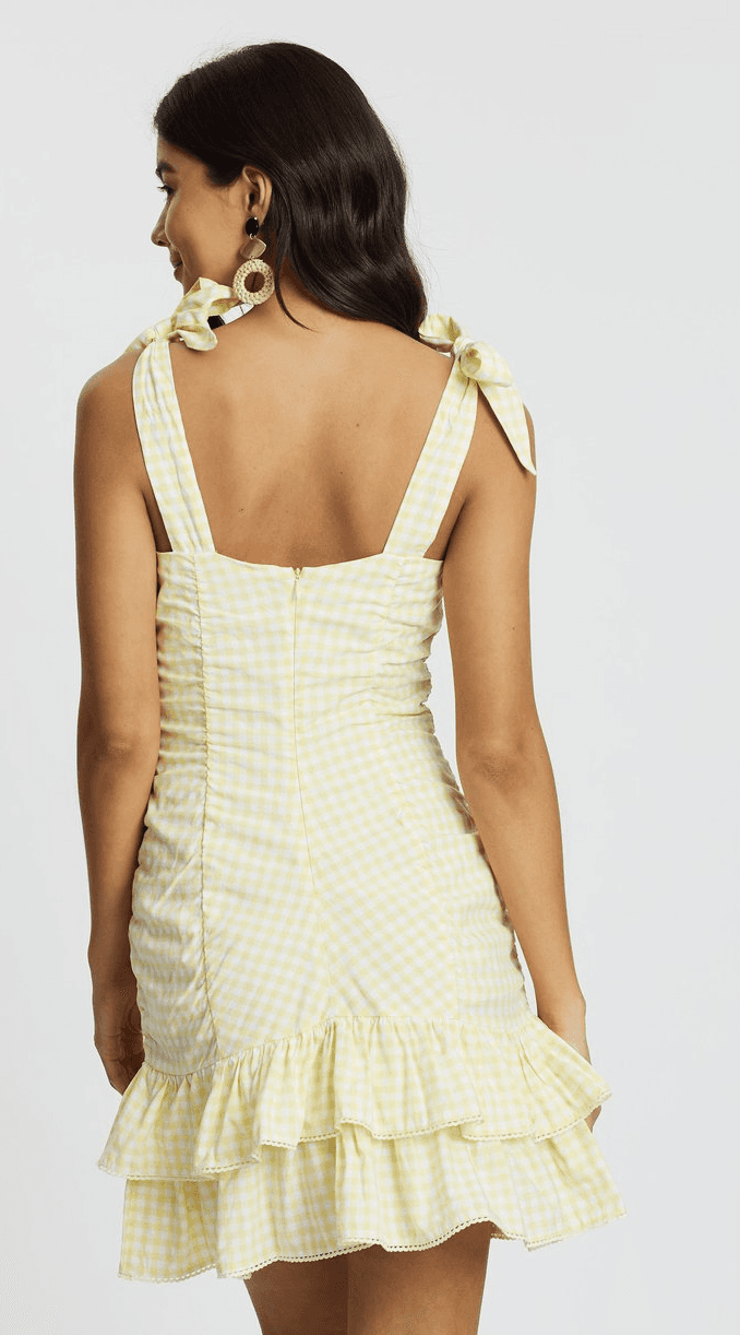 TIGERLILY - Yellow checkered mini ruffle dress (Size 8) - Image 2