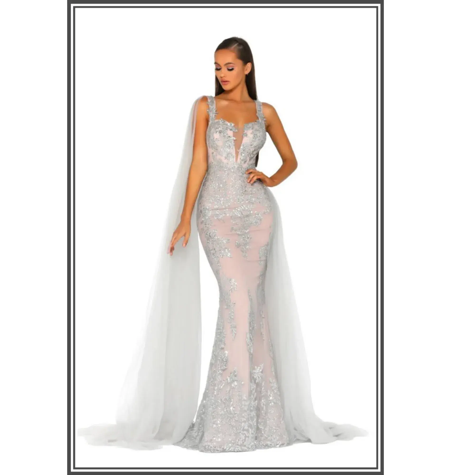 Scarlett & Portia Lydia Gown Silver/Nude Size AU 8 - Image 1