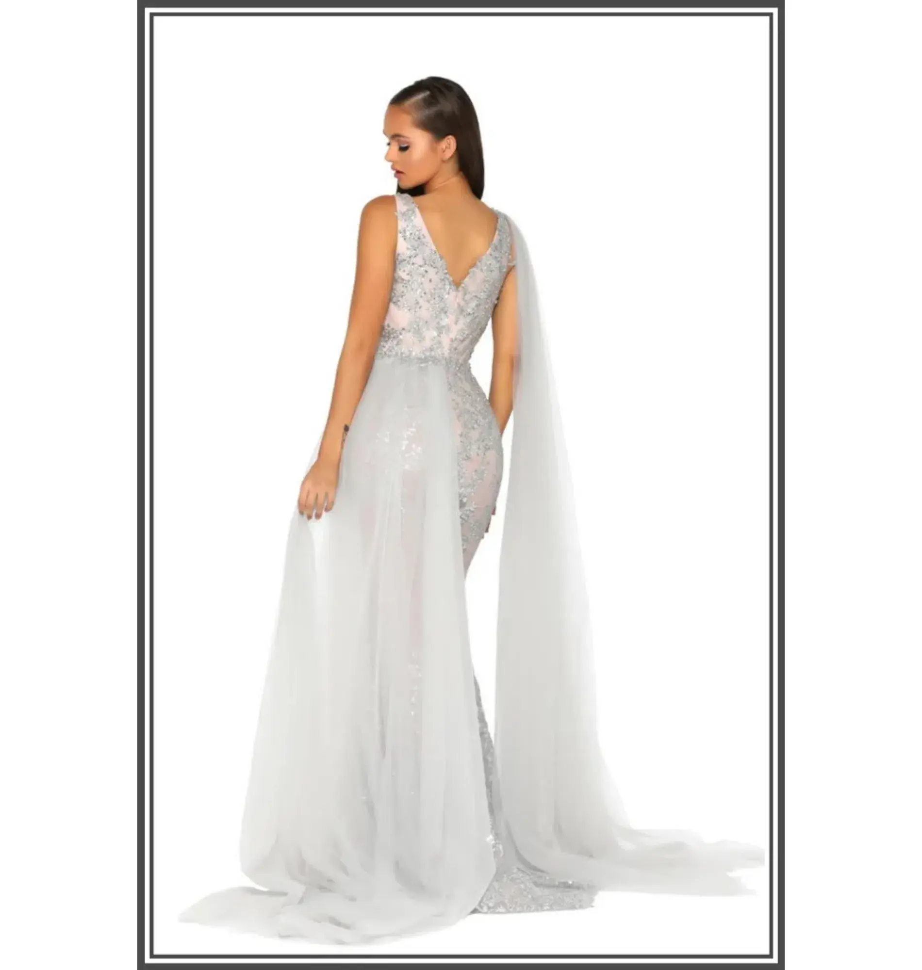 Scarlett & Portia Lydia Gown Silver/Nude Size AU 8 - Image 4