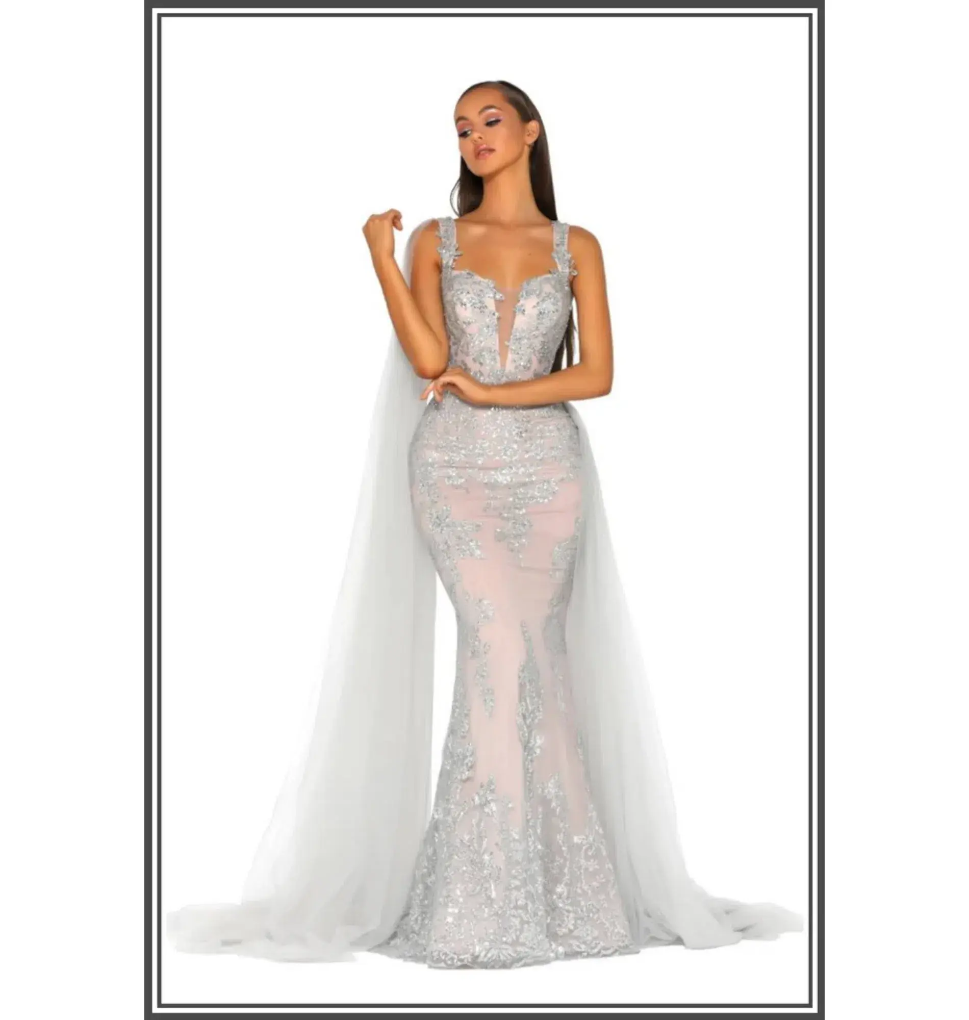 Scarlett & Portia Lydia Gown Silver/Nude Size AU 8 - Image 3
