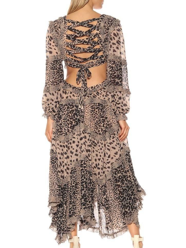 Zimmermann Allia Spliced Cut Out Midi Dress Leopard Print Size 6 - Image 3