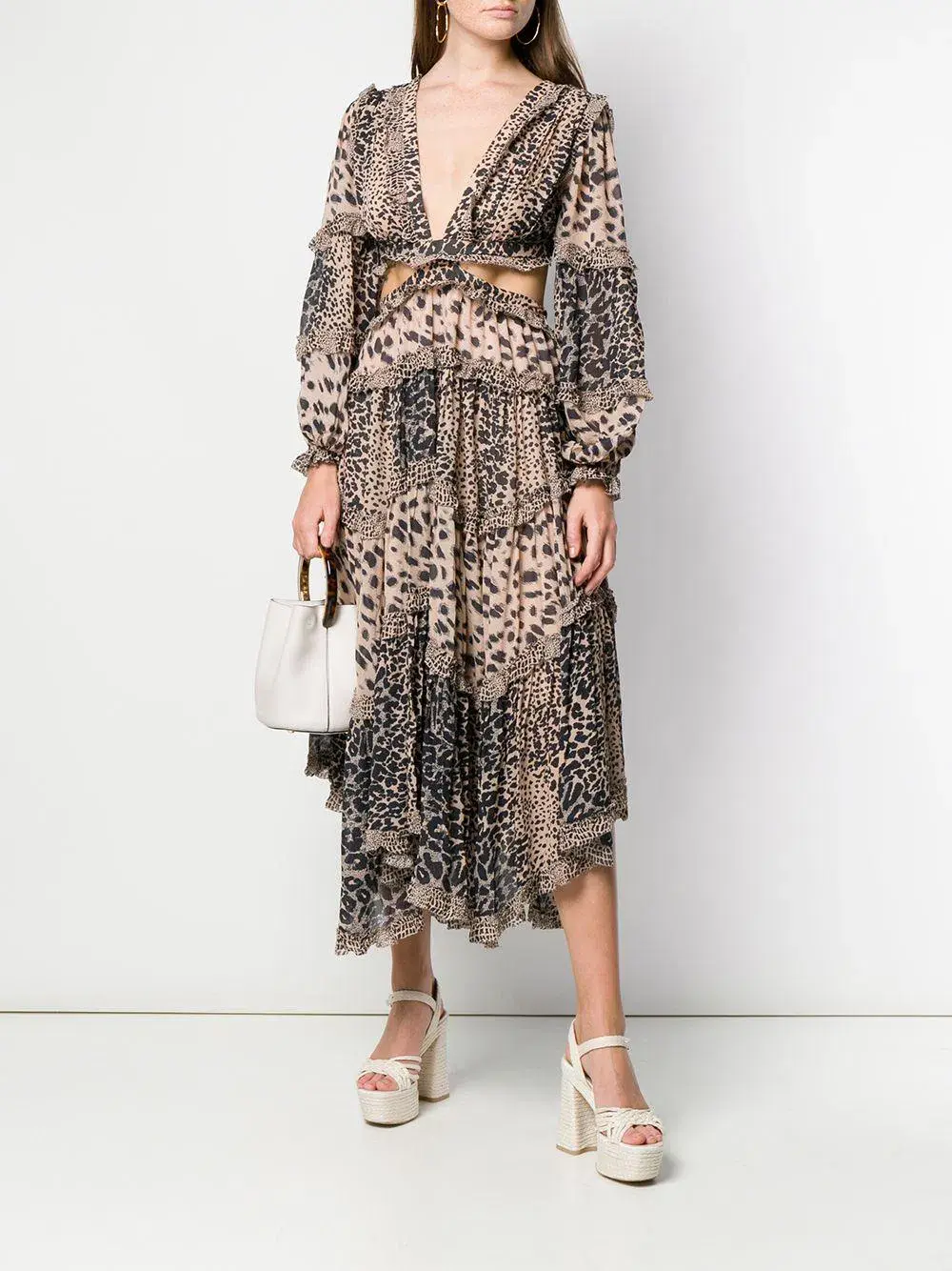 Zimmermann Allia Spliced Cut Out Midi Dress Leopard Print Size 6 - Image 1