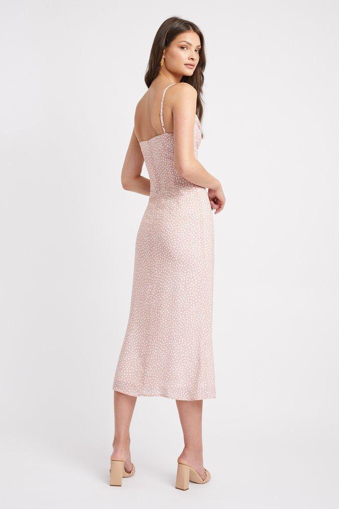 Kookai Karlie Twist Midi Dress Blush Print Size 8 for rent on The Volte - main image