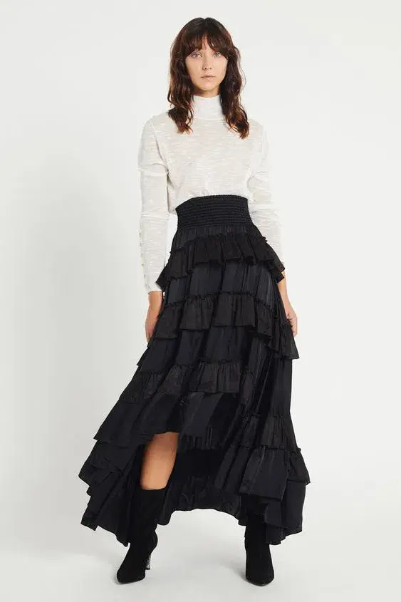 Aje El Paso Tiered Maxi Skirt Black Size 8 - Image 1