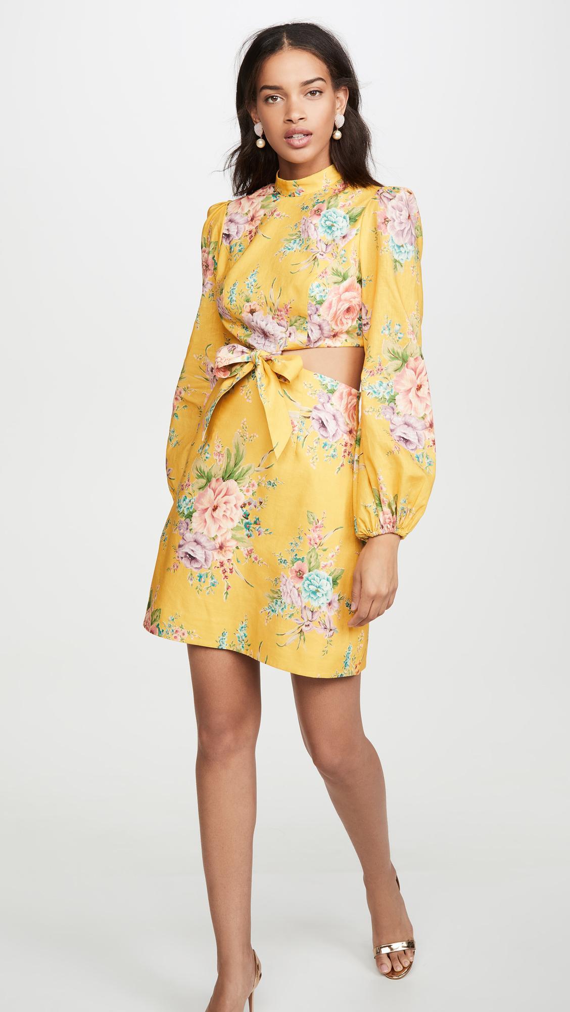 Zimmermann  Zinnia Bow Cut Out Short Dress Yellow Size 6 - Image 1