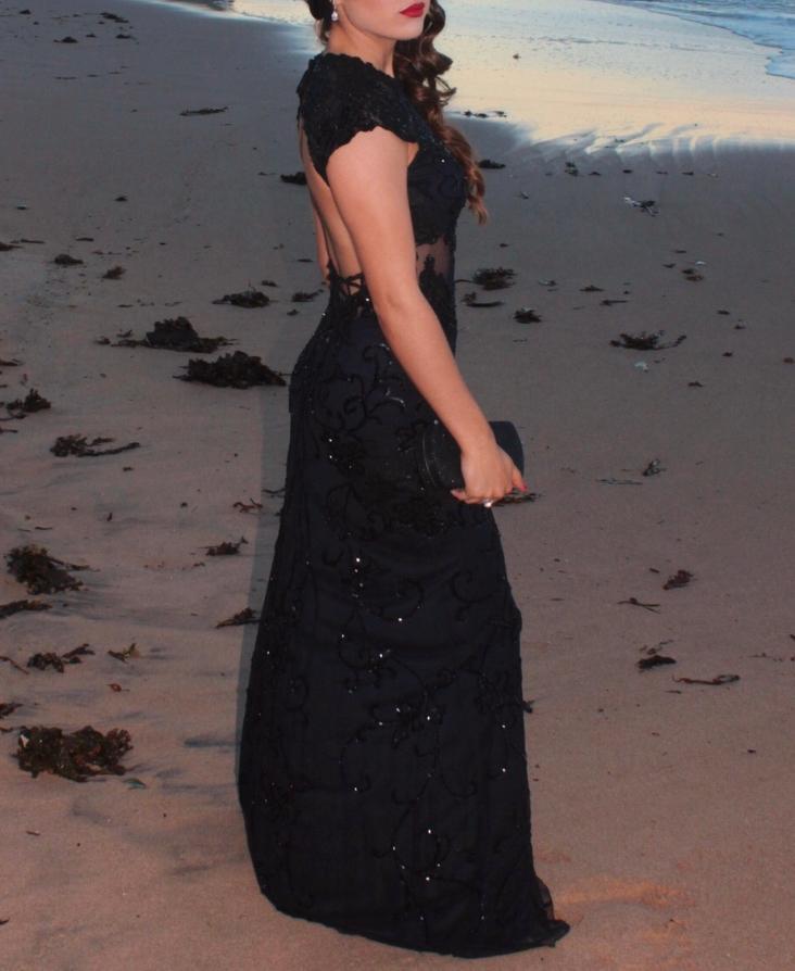 Mac Duggal Sheer Illusion Bateau Neckline Grown Black Size 4 - Image 2