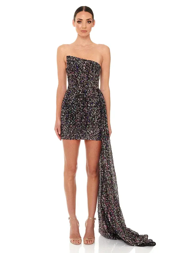 Eliya the Label Kamilla Dress Black Sequin Size 6 - Image 1