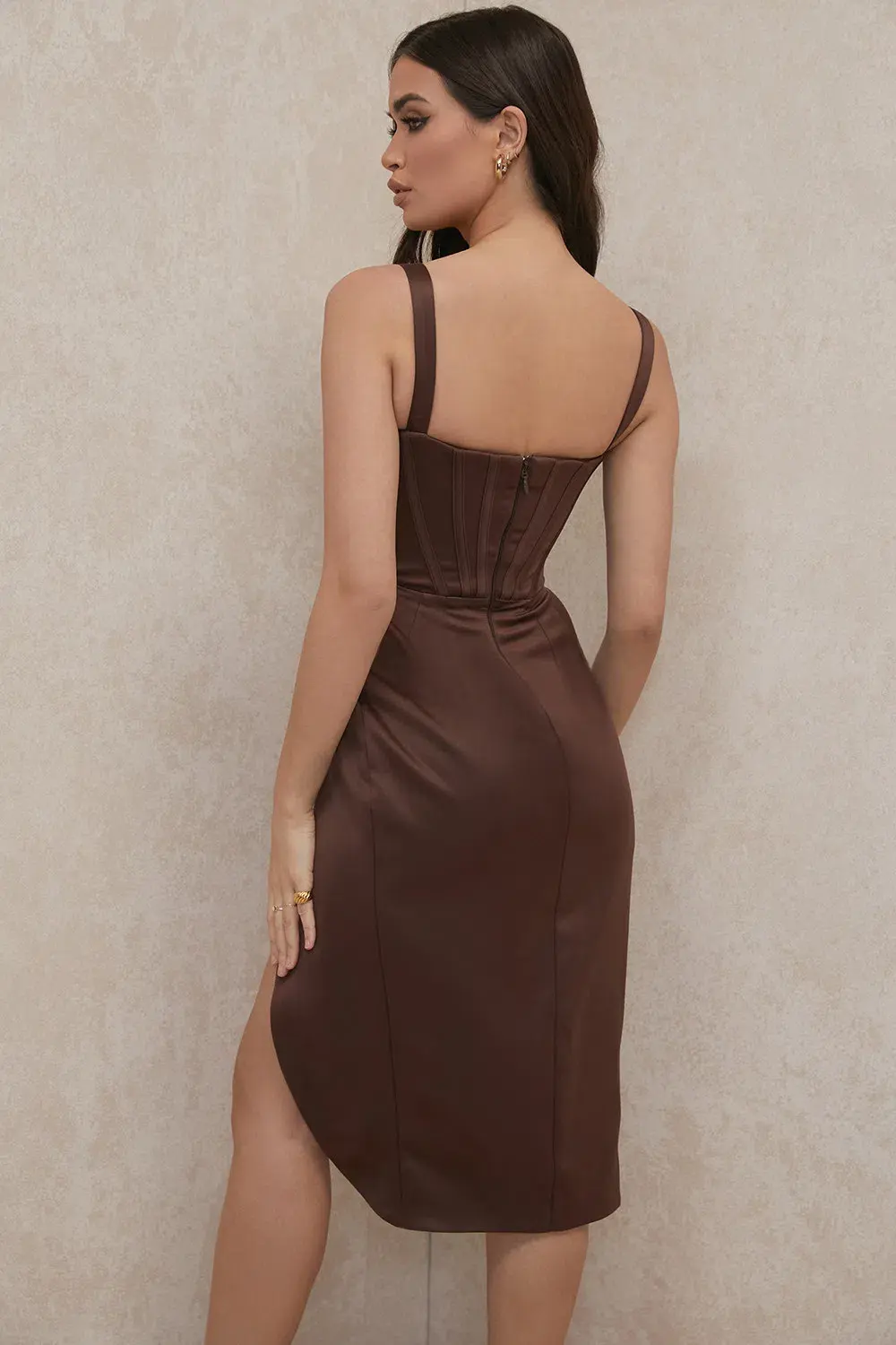 House of CB Faye Satin Corset Midi Dress Brown Size S / Au 6 - Image 4
