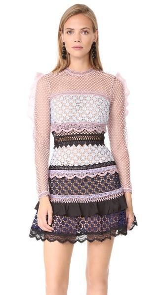 Self Portrait  Bellis Lace Trim Dress Black/Pink Size 6 for rent on The Volte - main image