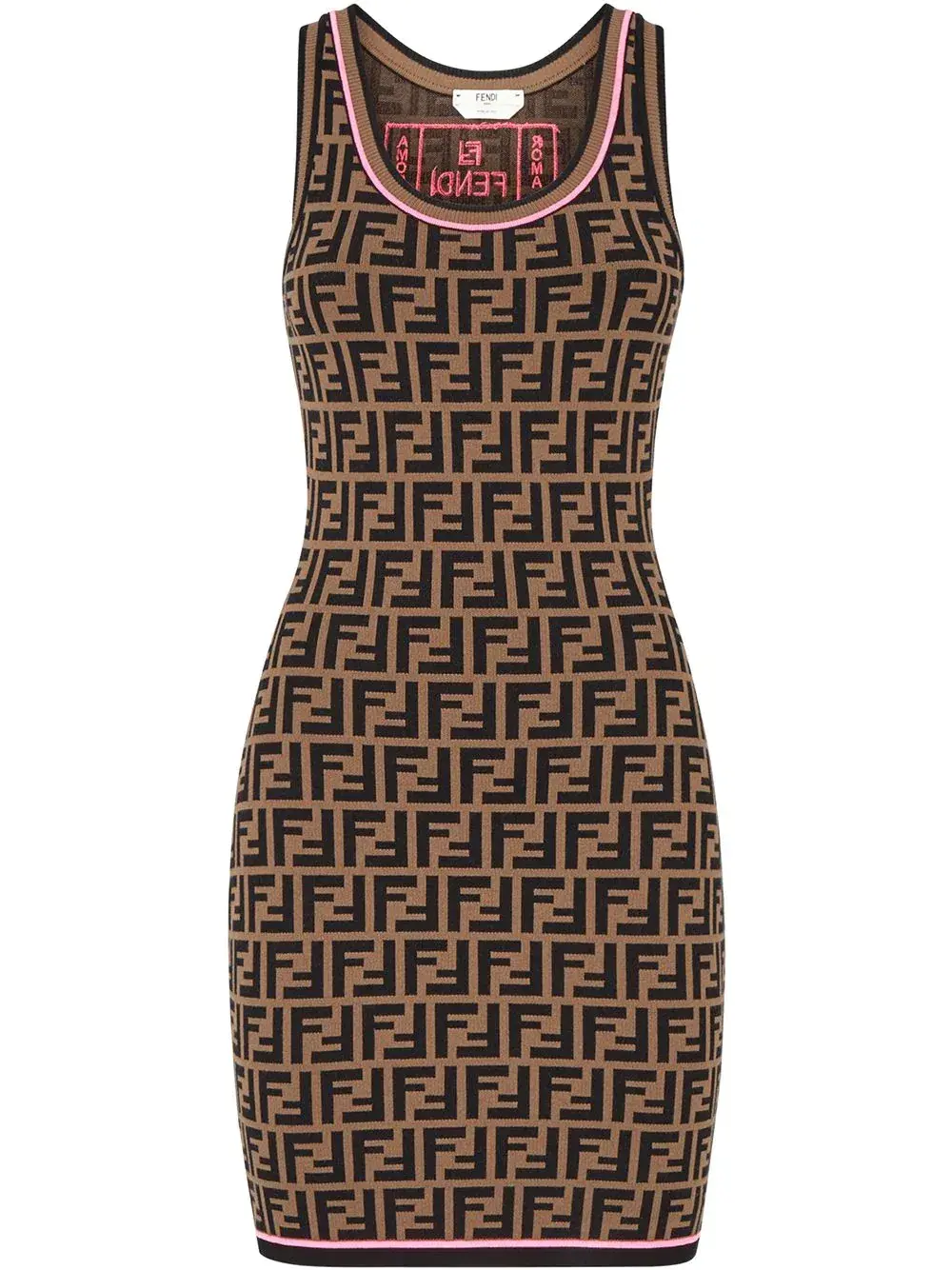 Fendi FF Logo Knit Mini Dress Brown Size 8 - Image 2