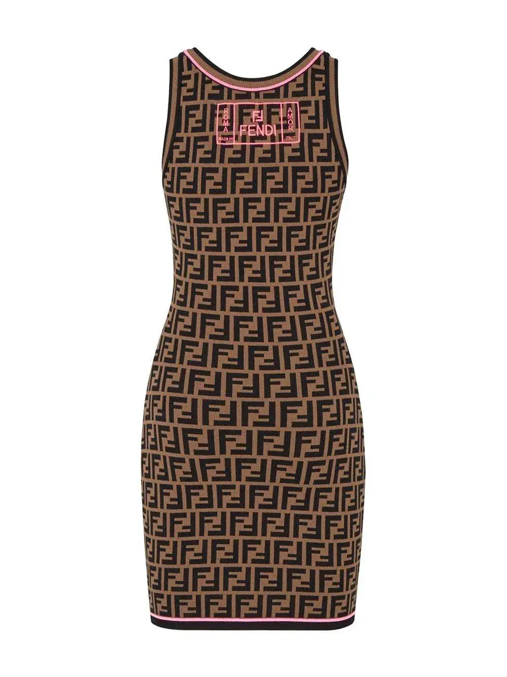 Fendi FF Logo Knit Mini Dress Brown Size 8 - Image 3